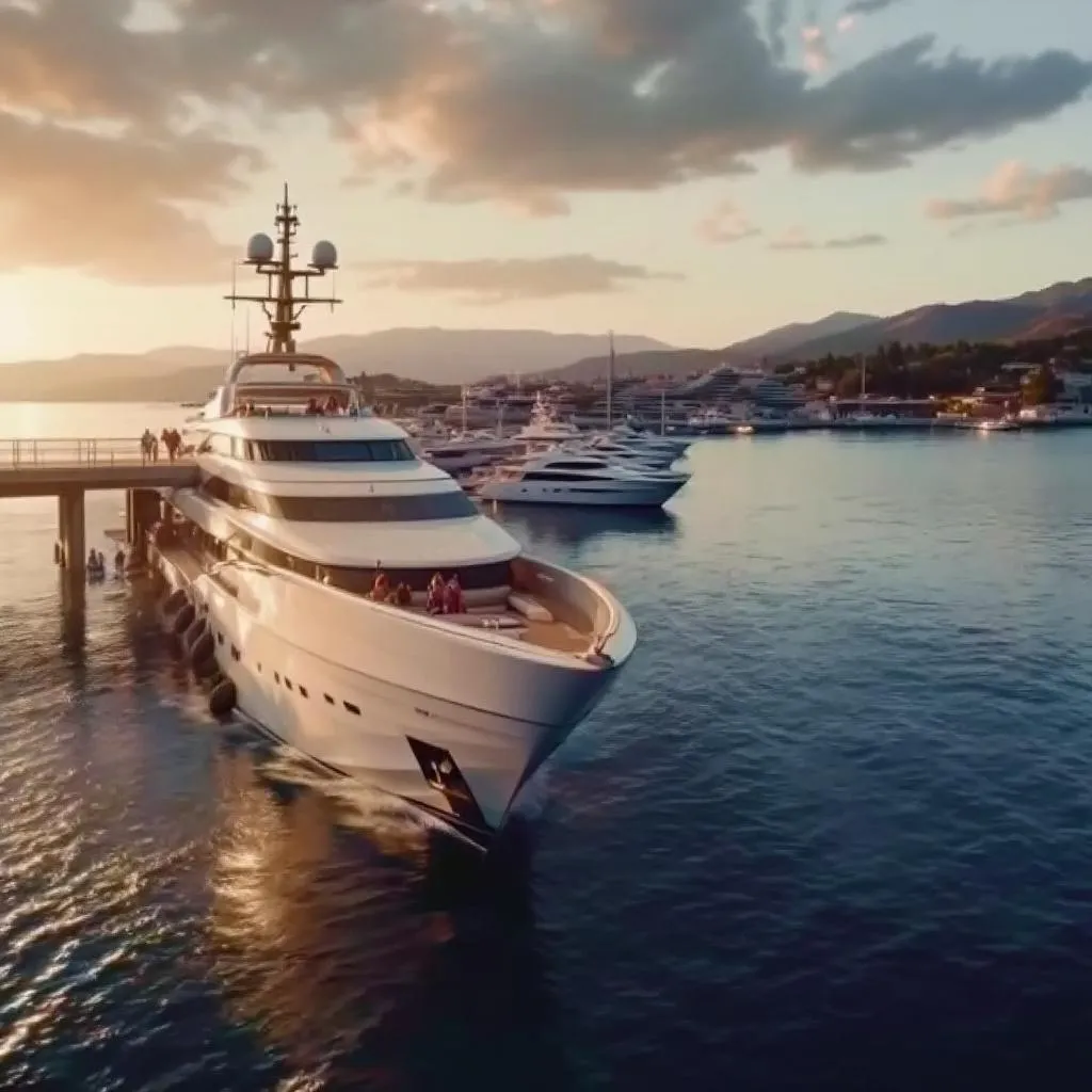 Wide cinematic shot of the complete transfer experience from Split Airport to luxury yacht charter, showing the seamless journey from arrival gate to yacht boarding at Marina Kastela, photorealistic, cinematic