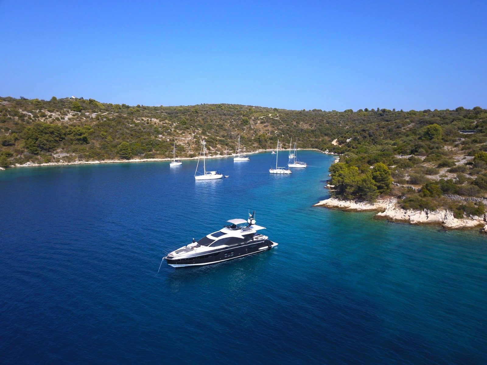 The yacht in a bay, seen from above, Croatia yacht charter